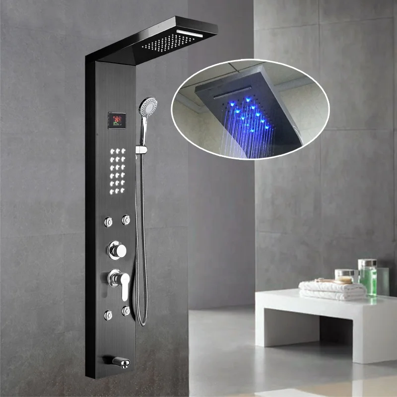 Shower Head Rain - Luxury Black Color Thermostatic Led Rain