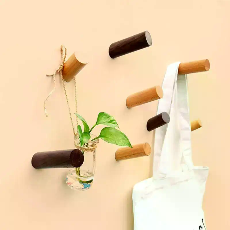 Home Bathroom Gadgets - Wall Hanger Wood Hook Beech Holder