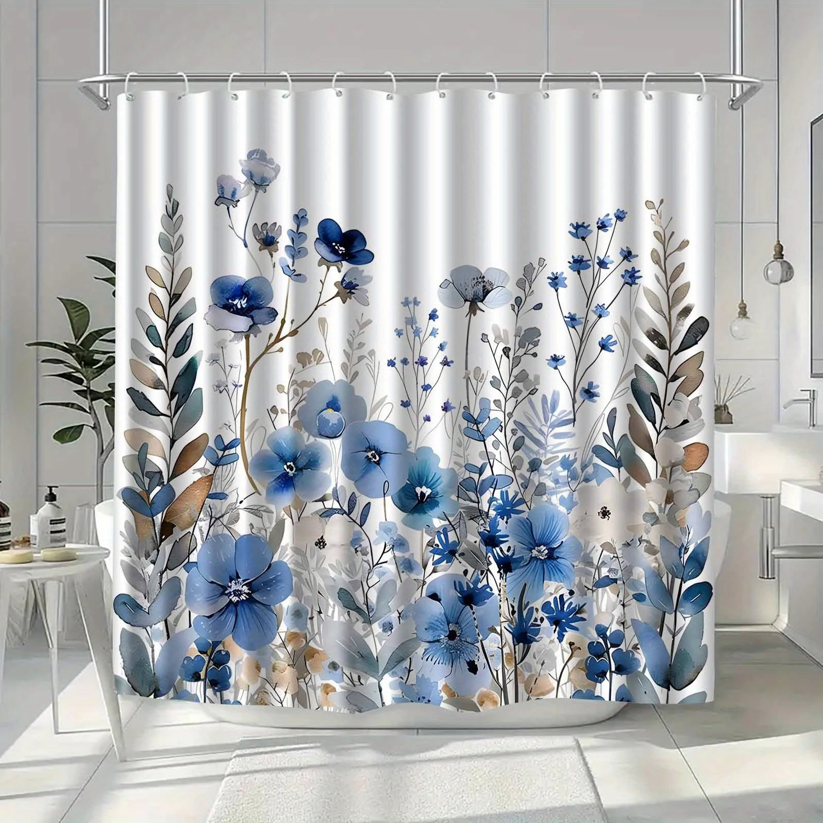 Home Bathroom Partition - Watercolor Floral Plant Shower Curtain Elegant