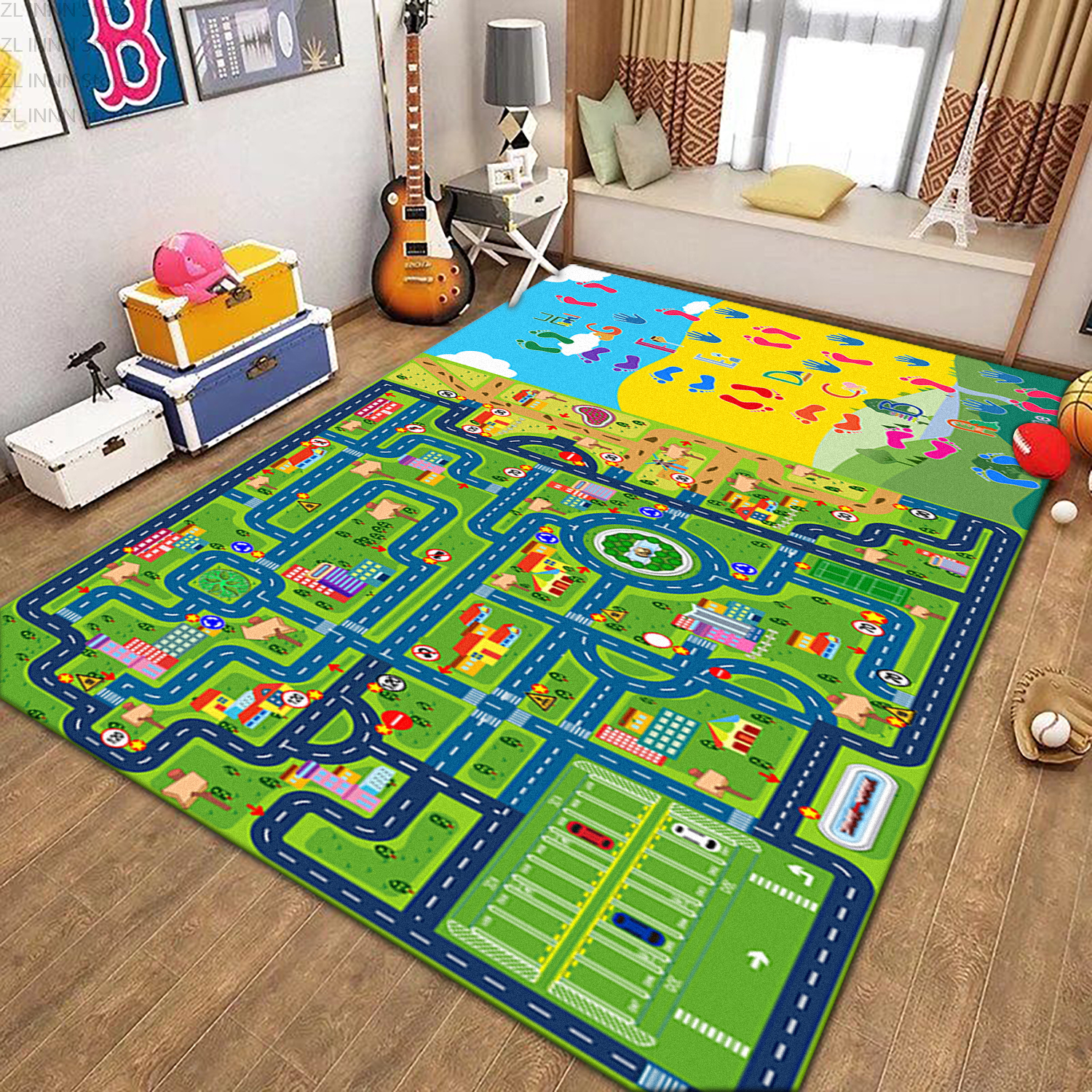 Home Bathroom With Two Toilets - Thickened Two-Pattern Combination Children Game Rug