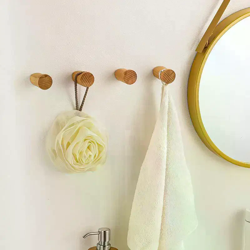 Home Bathroom Gadgets - Wall Hanger Wood Hook Beech Holder