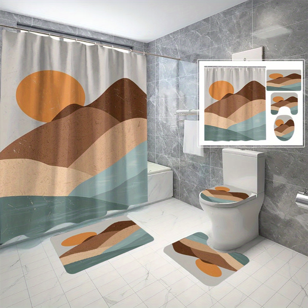 4pc Abstract Landscape and Sun - đánh giá và giá Home Bathroom Partition