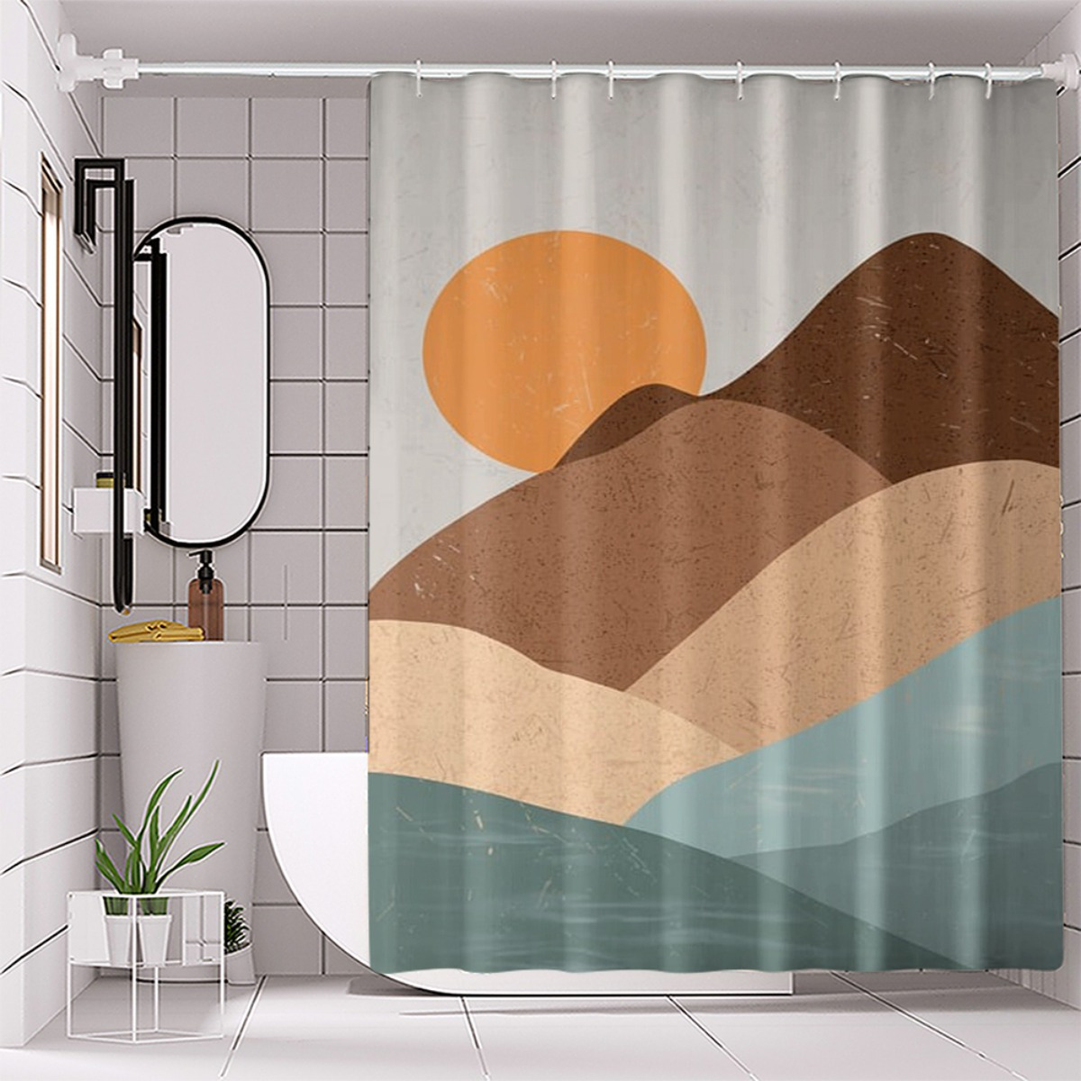 4pc Abstract Landscape and Sun - đánh giá và giá Home Bathroom Partition