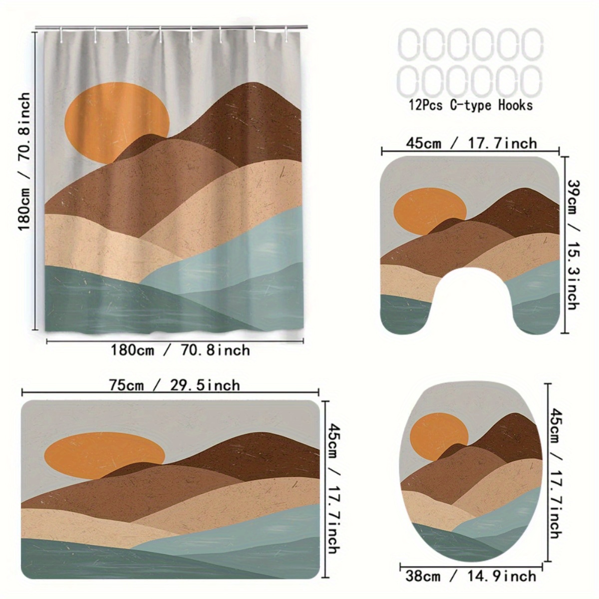 4pc Abstract Landscape and Sun - đánh giá và giá Home Bathroom Partition