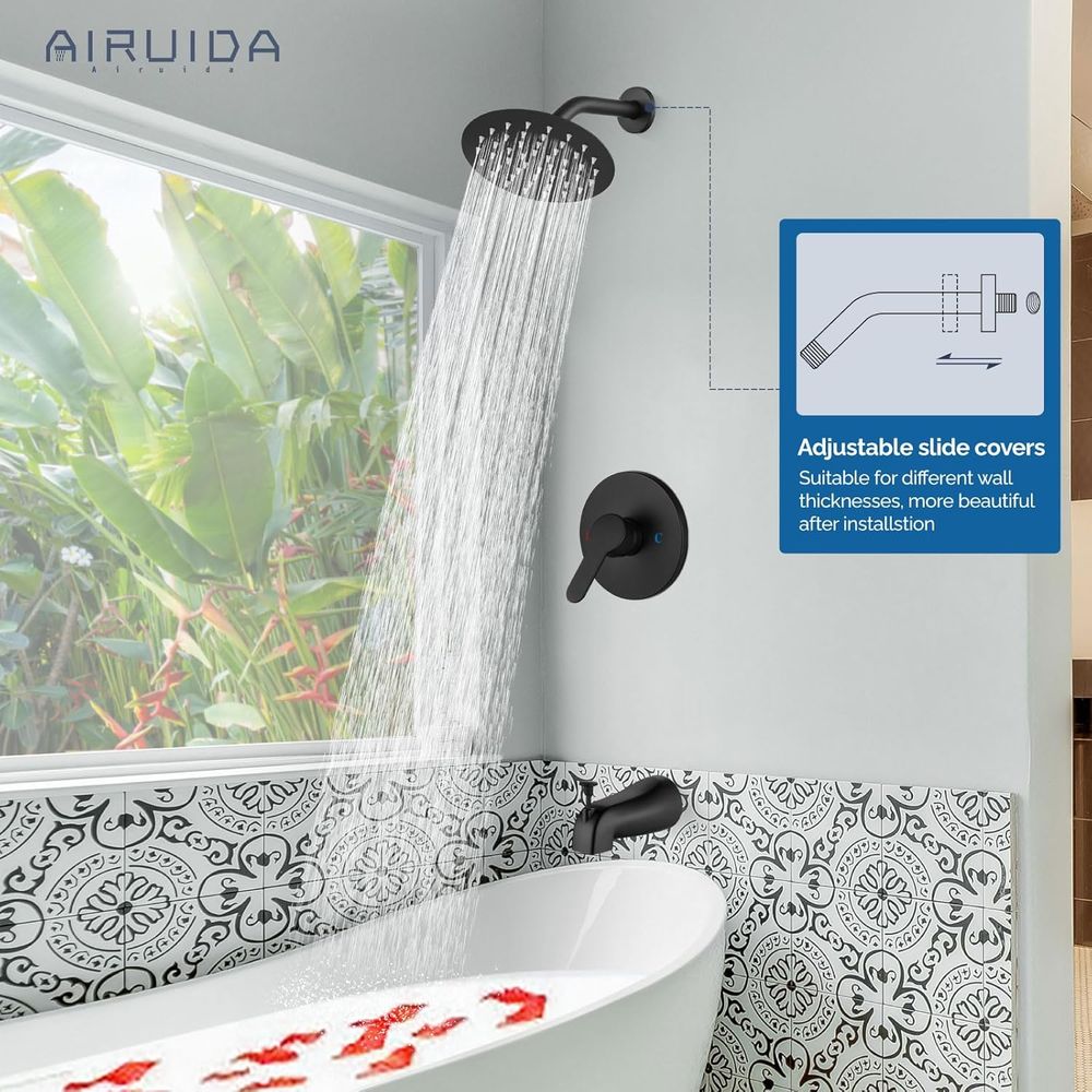6-Inch Matte Black Tub Spout w - đánh giá và giá Shower Head Rain