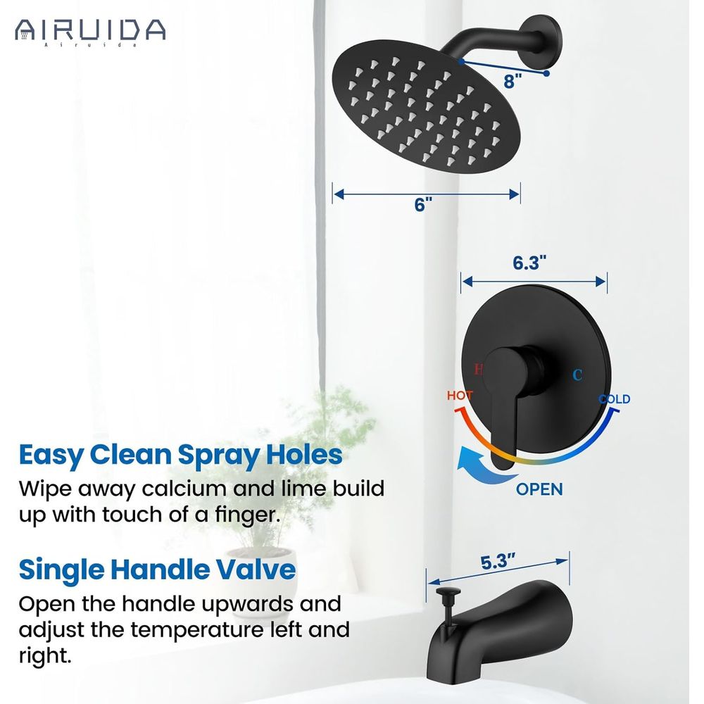 6-Inch Matte Black Tub Spout w - đánh giá và giá Shower Head Rain